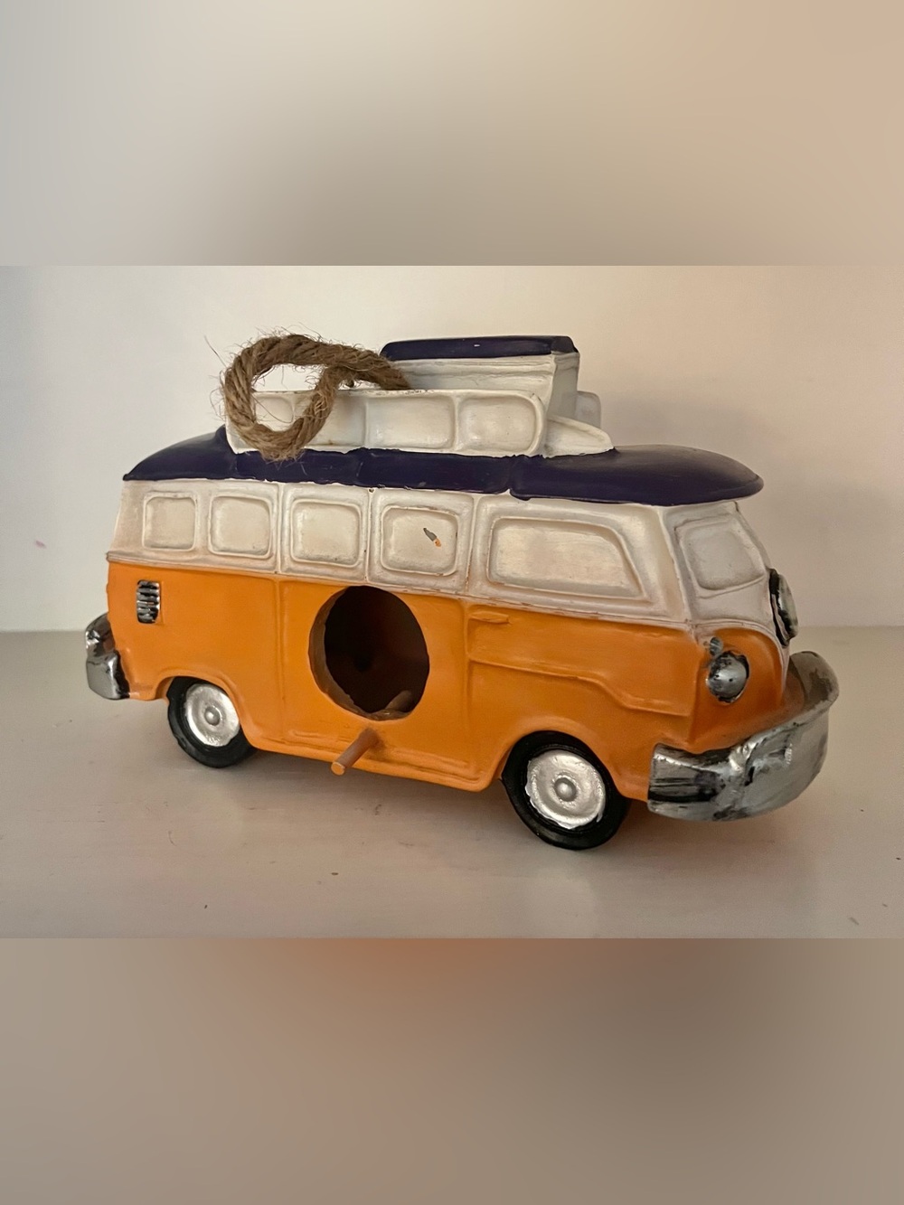 Retro VW Style Camper Bus Birdhouse Orange Hippie Van Hanging Decor